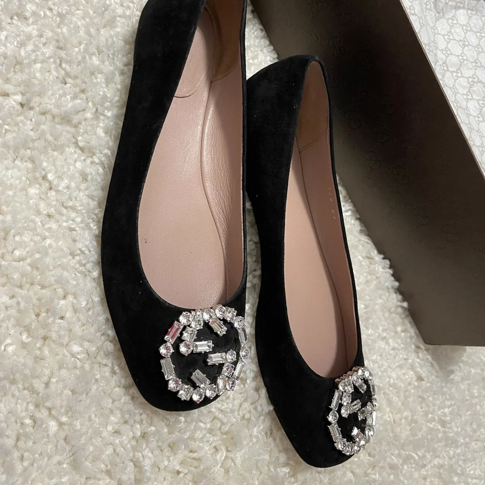 Gucci Loafers Black Velvet Sz 37 - Picture 5 of 9